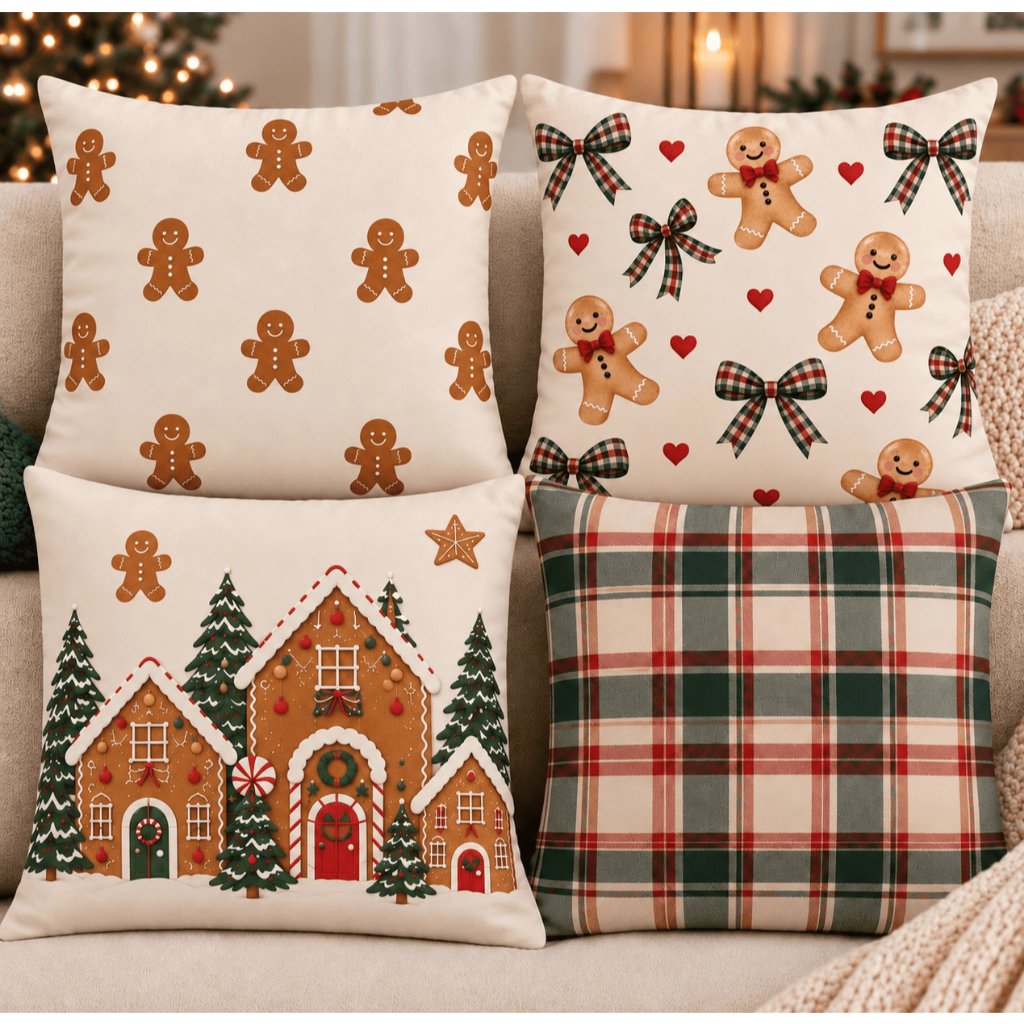 Kit 4 Capas de Almofadas Natalinas Decorativas Natal Enfeite de Natal 45x45
