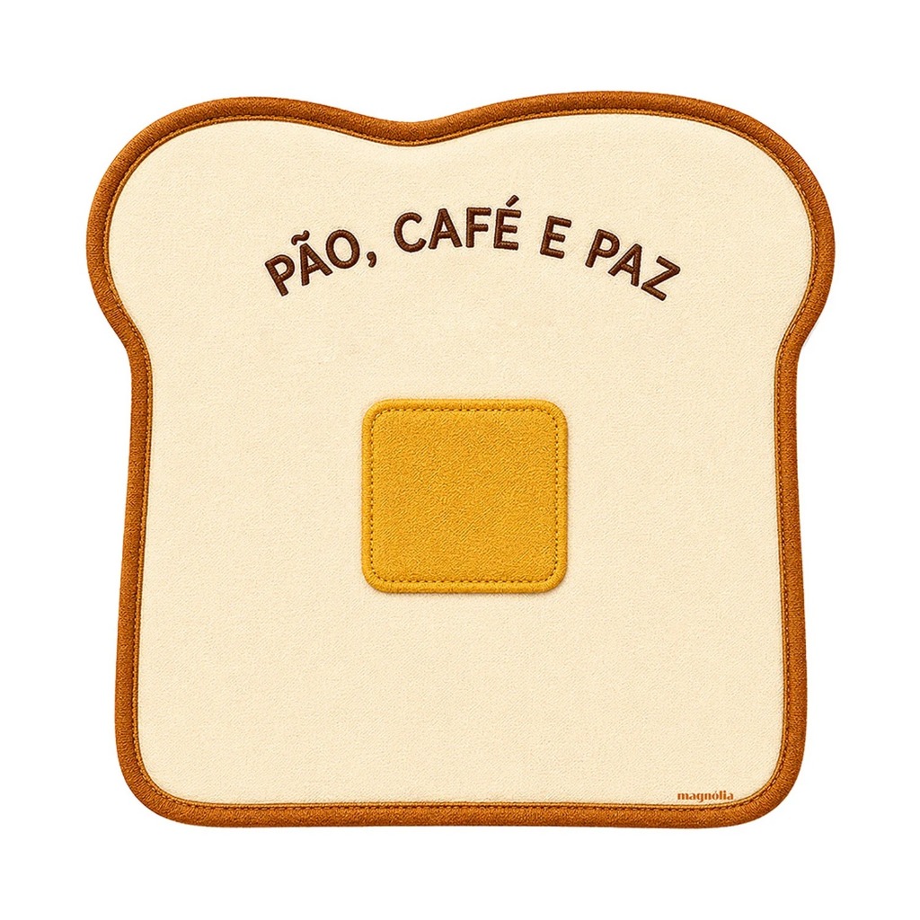 1 Jogo Americano Sousplat Tecido Impermeável Mesa Posta Café da Manhã 3D Bonjour Pão, Café e Paz