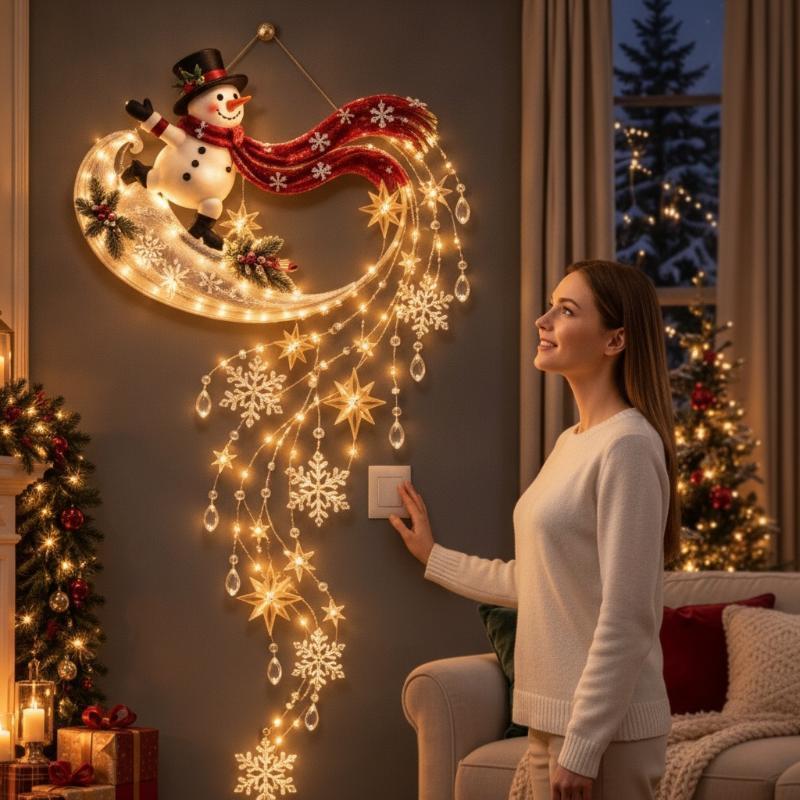 tinchiling12 Em Cascata LED Luz De Parede Mágica De Natal Brilho Branco Quente Fácil Pendurar Decoração Do Feriado Para
