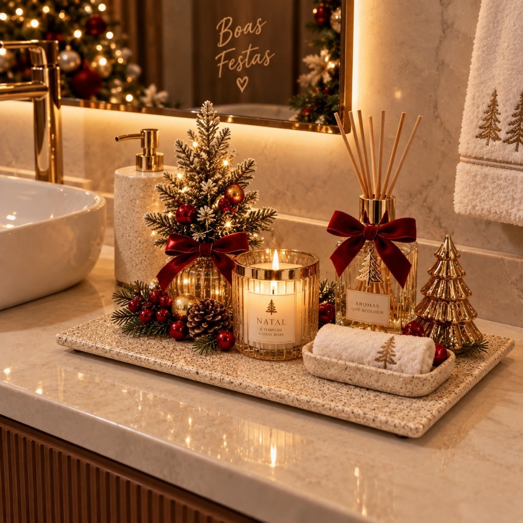 Bandeja de Natal Decorativa para Mesa Posta Ceia Festiva Premium Moderna Elegante Sofisticada